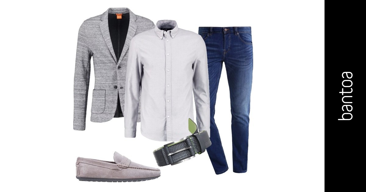 Jeans e giacca grigia outfit uomo Casual per ufficio e serata speciale