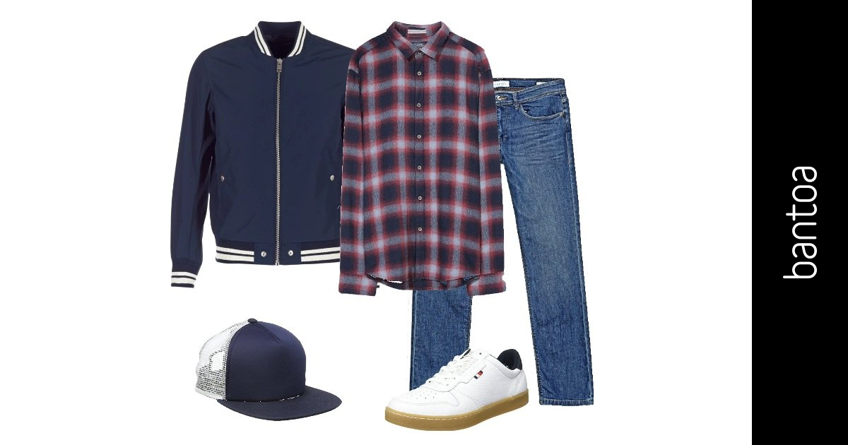 La camicia rossa e blu outfit uomo Casual per tutti i giorni Bantoa